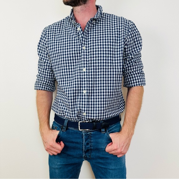 Vintage Gap Long Sleeve Button Down Shirt Blue Check Plaid Slim Fit - Picture 3 of 8